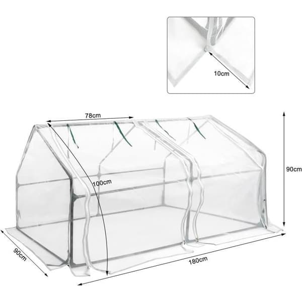 YUENFONG Trädgårdsväxthus Tomatväxthus 180 x 90 x 90 cm med 2 rulldörrar, grönsaksnät, växthus för trädgård,