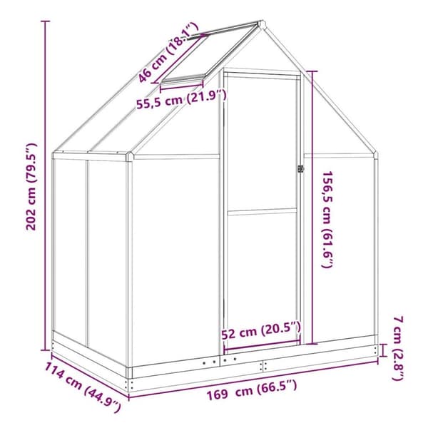 vidaXL drivhus med fundamentramme 169x114x202 cm aluminium antracitgrå