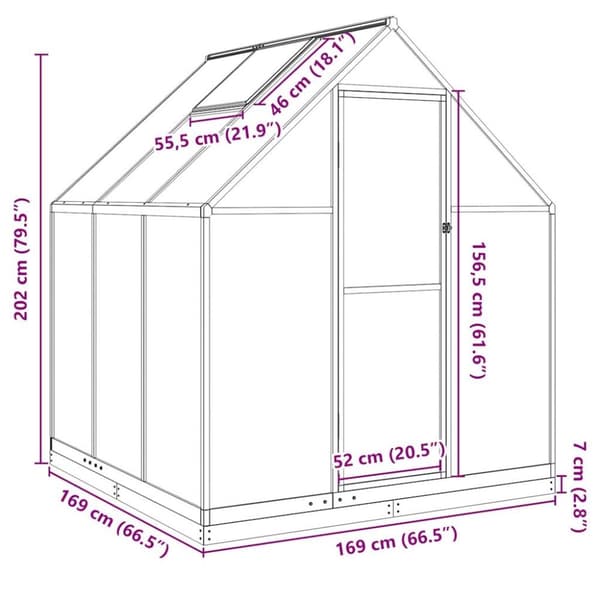 vidaXL drivhus med fundamentramme 169x169x202 cm aluminium antracitgrå