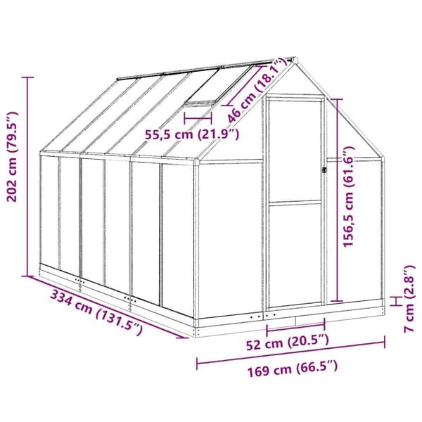 vidaXL Kasvihuone pohjarungolla hopea 334x169x202 cm alumiini
