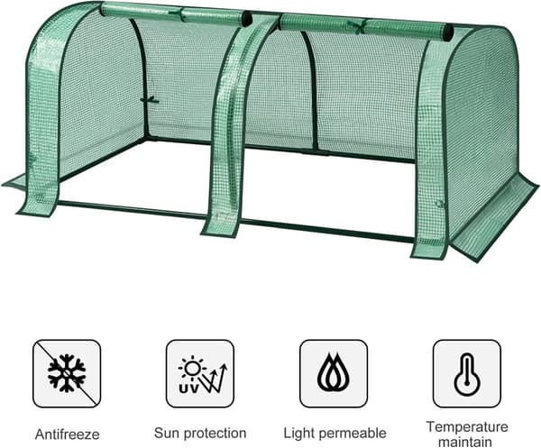 Rootz Film Greenhouse - Plant Shelter - Tomat House - UV-resistent - 130cm x 60cm x 50cm - Året runt - Vit/Grön