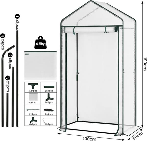 Rootz Film Greenhouse - Tomathus - Odlingstält - Köldskydd - 100cm x 50cm x 190cm