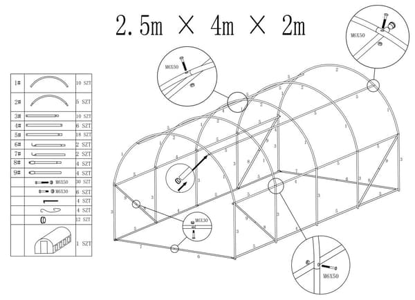 Överdrag till folietunnel, trädgårdsväxthus, 2,5x4 m