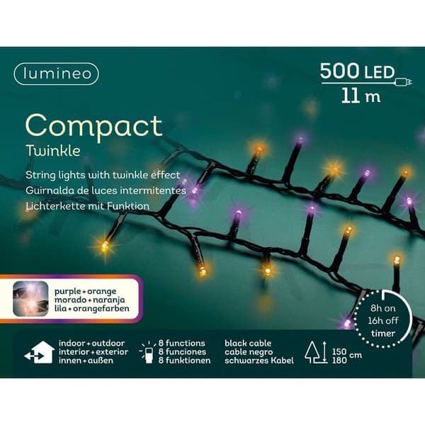 JULBELYNT 500 LED LILA/ORANGE 1100 CM 8 FUNKTIONER DEKORATIONER TRÄD UTOMHUS INOMHUS