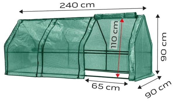 Drivhus 240 x 90 x 90 cm, PE-folie, metalstruktur