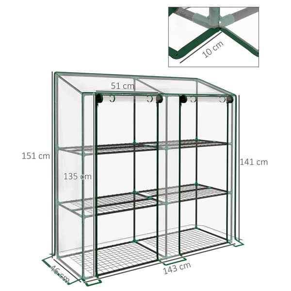 Rootz 3 -lags mini drivhus - kompakt plantestativ - haven husly - beskytter afgrøder - 143L x 46W x 141/151h cm