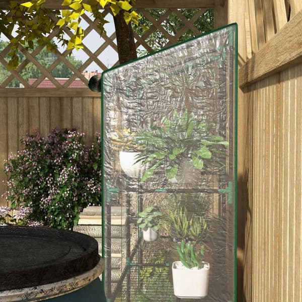 Rootz 3 -lags mini drivhus - kompakt plantestativ - haven husly - beskytter afgrøder - 143L x 46W x 141/151h cm