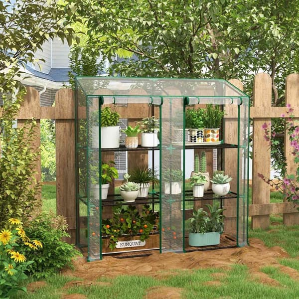 Rootz 3 -lags mini drivhus - kompakt plantestativ - haven husly - beskytter afgrøder - 143L x 46W x 141/151h cm