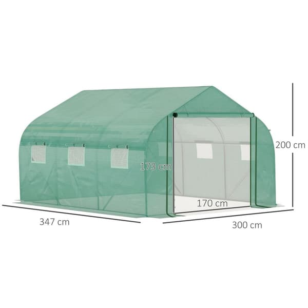 Rootz Garden Greenhouse Tunnel - Plant Shelter - UV Protection - Galvanized Steel - 3,47m x 3m x 2m - 6 Windows & Roll -Up Zipper Door