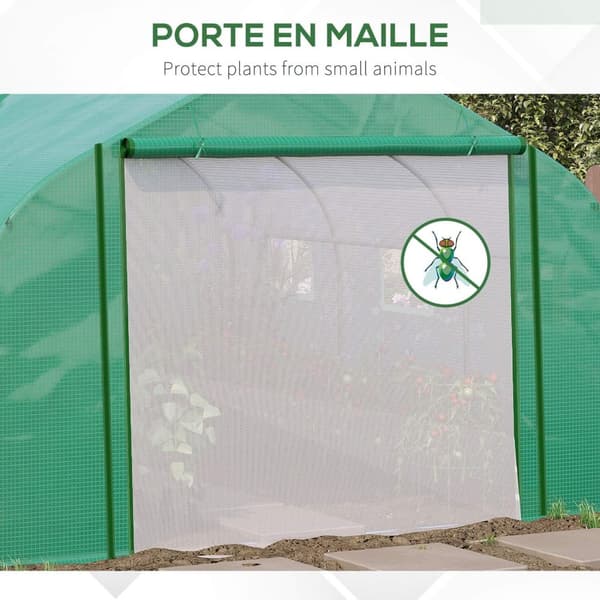 Rootz Garden Greenhouse Tunnel - Plant Shelter - UV Protection - Galvanized Steel - 3,47m x 3m x 2m - 6 Windows & Roll -Up Zipper Door