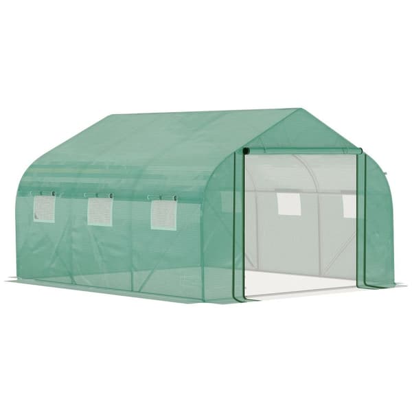 Rootz Garden Greenhouse Tunnel - Plant Shelter - UV Protection - Galvanized Steel - 3,47m x 3m x 2m - 6 Windows & Roll -Up Zipper Door
