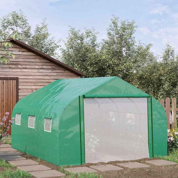 Rootz Garden Greenhouse Tunnel - Plant Shelter - UV Protection - Galvanized Steel - 3,47m x 3m x 2m - 6 Windows & Roll -Up Zipper Door
