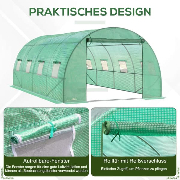 Rootz Film Greenhouse - Walk -In Greenhouse - Polytunnel - Vejrbeskyttelse - 590 cm x 300 cm x 200 cm - Galvaniseret stålramme