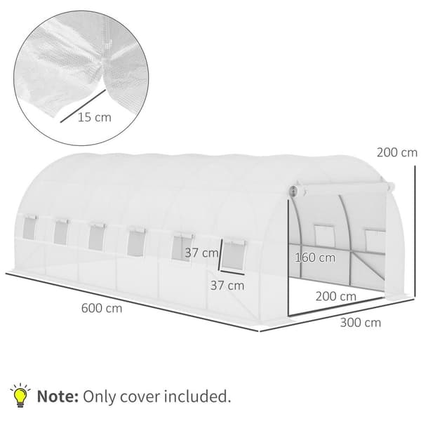 Rootz Greenhouse Replacement Film - Garden Cover - Plant Shelter - Tear -resistente - 600 cm x 300 cm x 200 cm - 12 Windows & Door