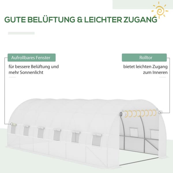 Rootz Greenhouse Replacement Film - Garden Cover - Plant Shelter - Tear -resistente - 600 cm x 300 cm x 200 cm - 12 Windows & Door