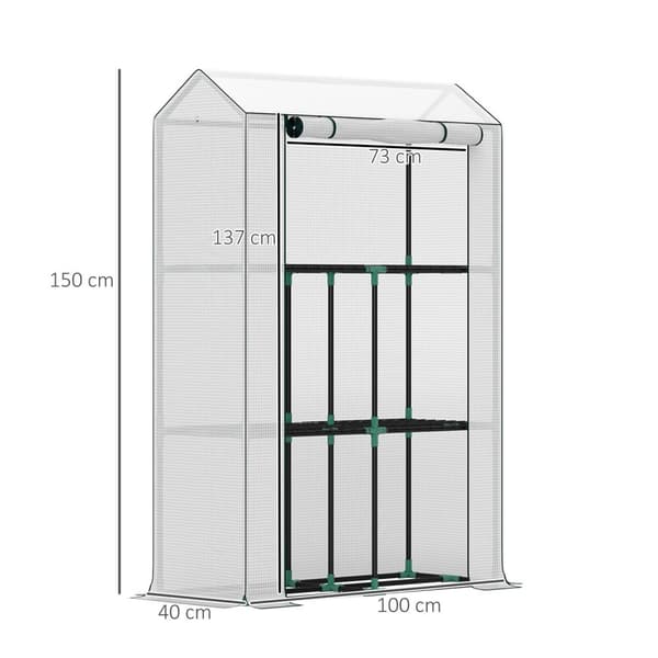 Rootz Greenhouse 3 Tier Shelf - Plant House - Kold ramme - UV -resistent - 100 cm x 40 cm x 150 cm - Hvid
