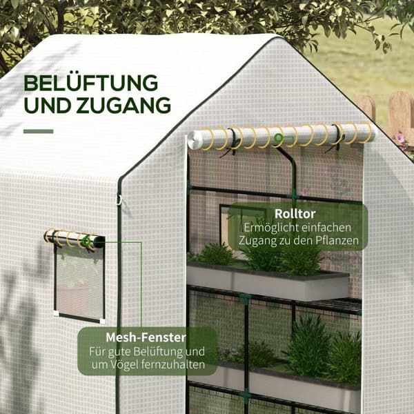 Rootz Greenhouse Film Udskiftning - Vandtæt tarpaulin - UV -resistent dækning - Let adgang - 140 x 143 x 190 cm hvid