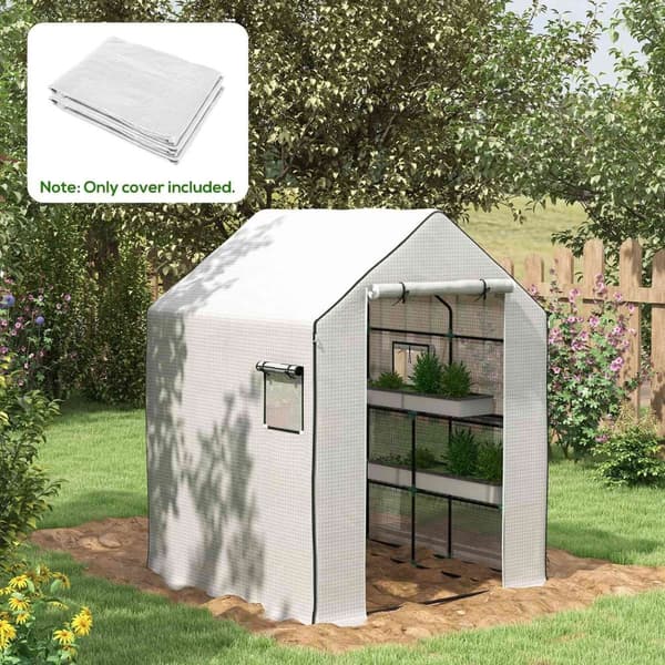 Rootz Greenhouse Film Udskiftning - Vandtæt tarpaulin - UV -resistent dækning - Let adgang - 140 x 143 x 190 cm hvid