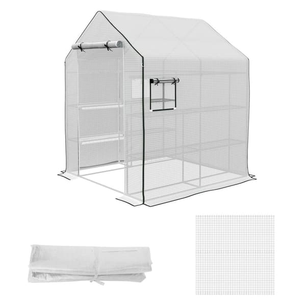 Rootz Greenhouse Film Udskiftning - Vandtæt tarpaulin - UV -resistent dækning - Let adgang - 140 x 143 x 190 cm hvid