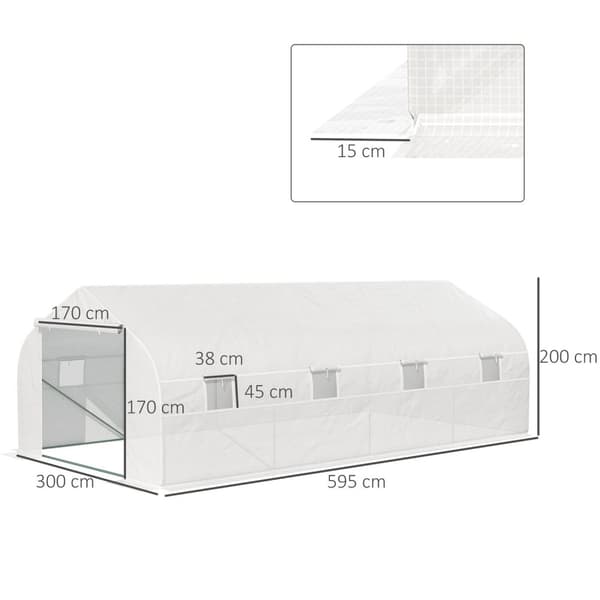Rootz Garden Tunnel Greenhouse - Plant Shelter - Beskyttelsesdækning - Stålstål med høj densitet PE -stof - 595 cm x 300 cm x 200 cm