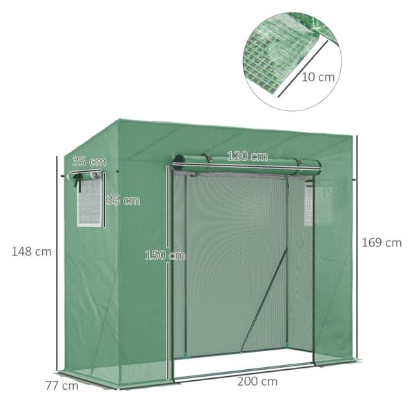 Rootz Greenhouse UV Protection - Plant Shelter - Garden Conservatory - Myggnät - Förstärkningsstänger - 200L x 77W x 169H cm