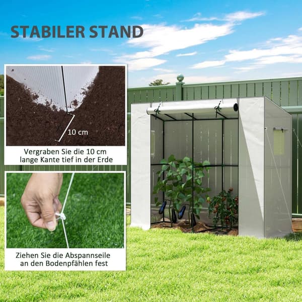 Rootz Mini Lean -To Greenhouse - Kold ramme - Plantehylling - UV -resistent - 200 cm x 76 cm x 170/150 cm