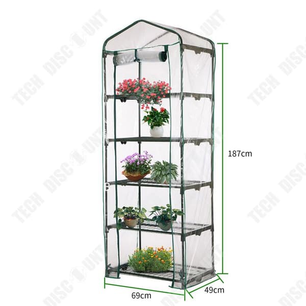 TD Trädgårdsväxthus 69x49x187 cm 5 våningar med hyllor Trädgårdstält för växthus Tält växthus för blomm rum