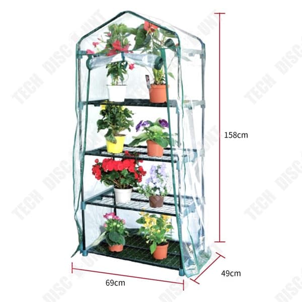 TD Greenhouse 69cm x 49cm x 158cm Garden Greenhouse PVC-plasttält med 4 våningshyllor Varje våning är 34cm hög