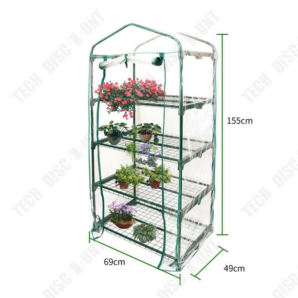 TD Växthus 69 x 49 x 155 cm 4 våningar Trädgård Växthus PVC-plasttält Växthusöverdrag för grönsaker Växter Blommor Ram ingår inte