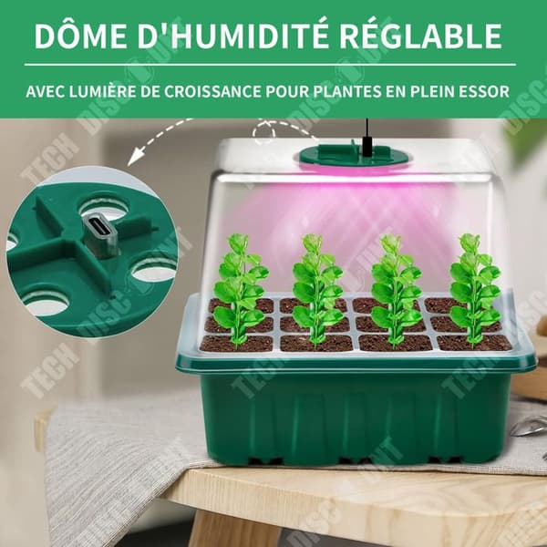 TD5 stycke Växthusplantlåda Set 12 hål Grön 16 lampor Växthusgroddlåda Plantbricka Plantlocksöverdrag Fröplantsats