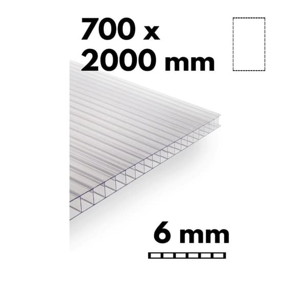 Stykke drivhus flerveggsark / klar polykarbonat 700x2000mm - 6mm, 2stk.
