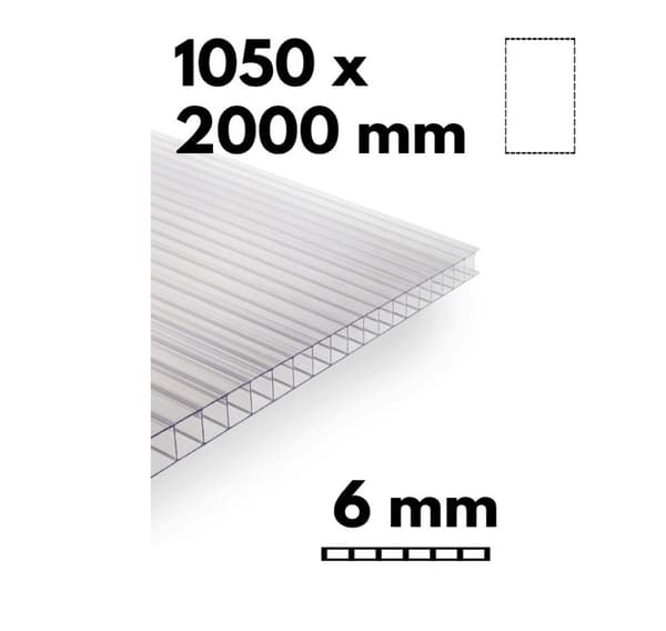 Piece of greenhouse multiwall sheet / clear polycarbonate 1050x2000mm - 6mm, 3pcs.