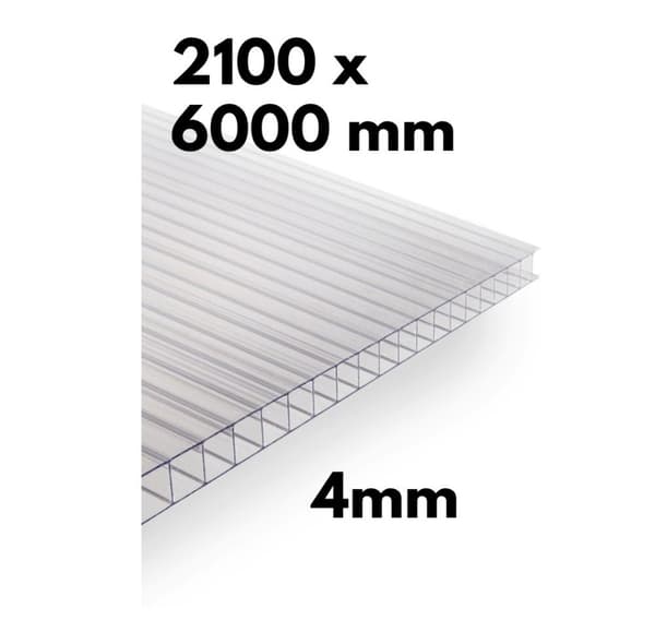 Kasvihuoneen moniseinälevy / kirkas polykarbonaatti 2100x6000mm - 4mm, 6kpl.