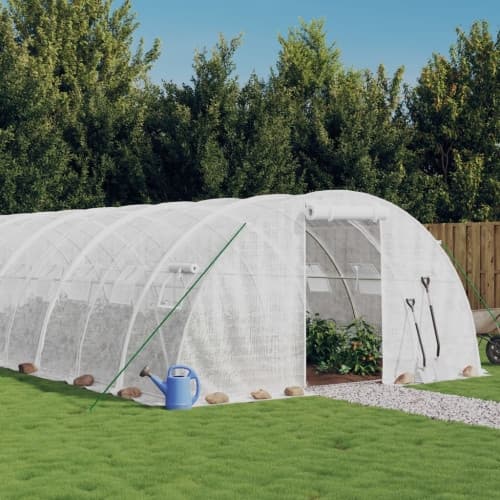 Växthus med stålram vit 64 m² 16x4x2 m