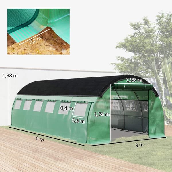 Rootz 6 x 3 x 2 m polytunnel växthus - tomathus - växt tunnel - UV -blockerare - 600 cm x 300 cm x 198 cm