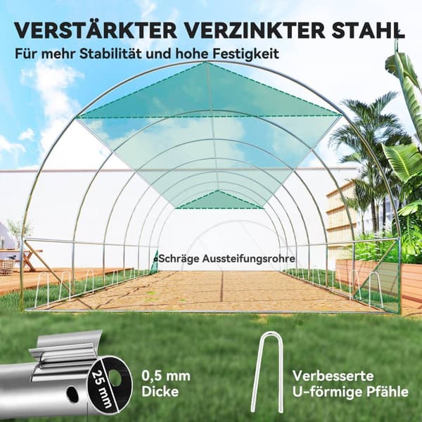 Rootz 6 x 3 x 2 m polytunnel växthus - tomathus - växt tunnel - UV -blockerare - 600 cm x 300 cm x 198 cm
