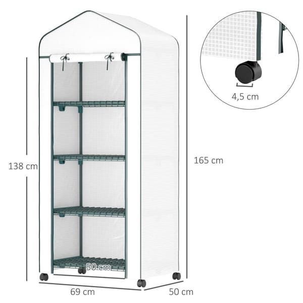 Rootz Folio Greenhouse - Min -Greenhouse - Plant House - Varhainen sänky - 4 hyllyä - Säänkestävä vakaus - 69 x 50 x 165 cm