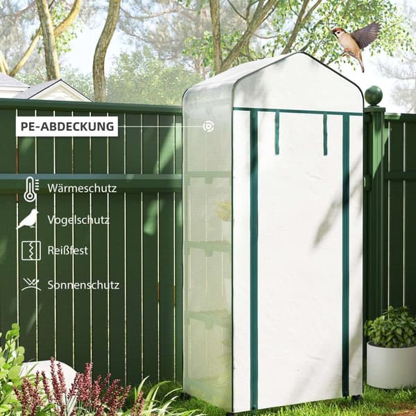 Rootz Folio Greenhouse - Min -Greenhouse - Plant House - Varhainen sänky - 4 hyllyä - Säänkestävä vakaus - 69 x 50 x 165 cm