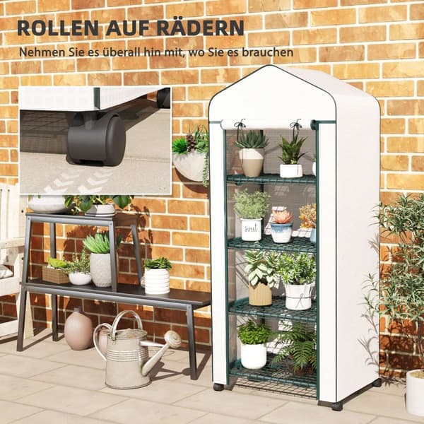 Rootz Folio Greenhouse - Min -Greenhouse - Plant House - Varhainen sänky - 4 hyllyä - Säänkestävä vakaus - 69 x 50 x 165 cm