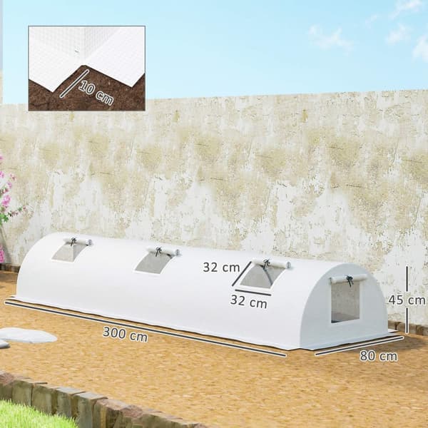Rootz Folie Greenhouse - Mini Tunnel Greenhouse - UV -resistent plantehelm - Hvid plastfilm - 300 x 80 x 45 cm