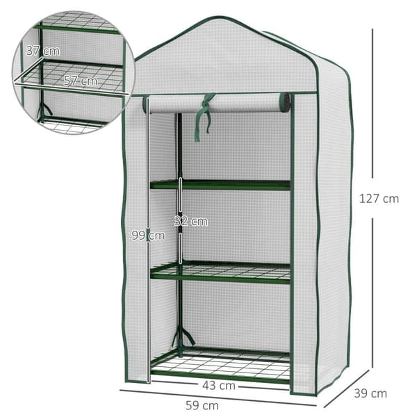 Rootz Garden Greenhouse 3 -kerrokset - Mini Greenhouse - Parveke kasvihuone - Suojaa kasveja - 59L x 39b x 127H cm