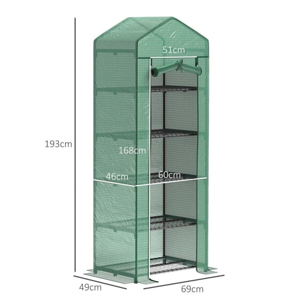 Rootz Mini Greenhouse for Flowers - Vegetable House - Plant Shelter - Compact Design - Steel & Plastic - 69L X 49B X 193H CM