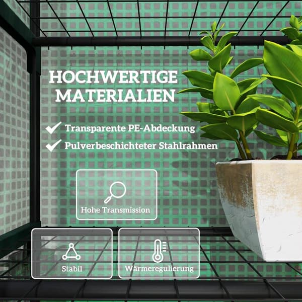 Rootz Mini Greenhouse for Flowers - Vegetable House - Plant Shelter - Compact Design - Steel & Plastic - 69L X 49B X 193H CM