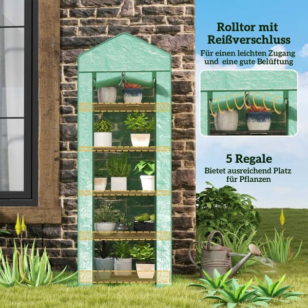 Rootz Mini Greenhouse for Flowers - Vegetable House - Plant Shelter - Compact Design - Steel & Plastic - 69L X 49B X 193H CM