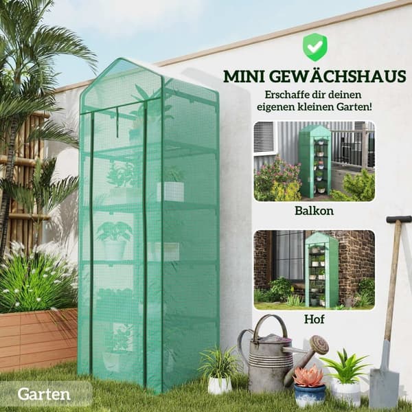Rootz Mini Greenhouse for Flowers - Vegetable House - Plant Shelter - Compact Design - Steel & Plastic - 69L X 49B X 193H CM