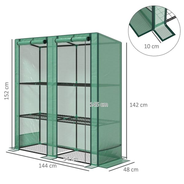Rootz Mini -Greenhouse med hylde - bærbart plantehus - tomatly - UV -resistent dækning - 144 x 48 x 152 cm