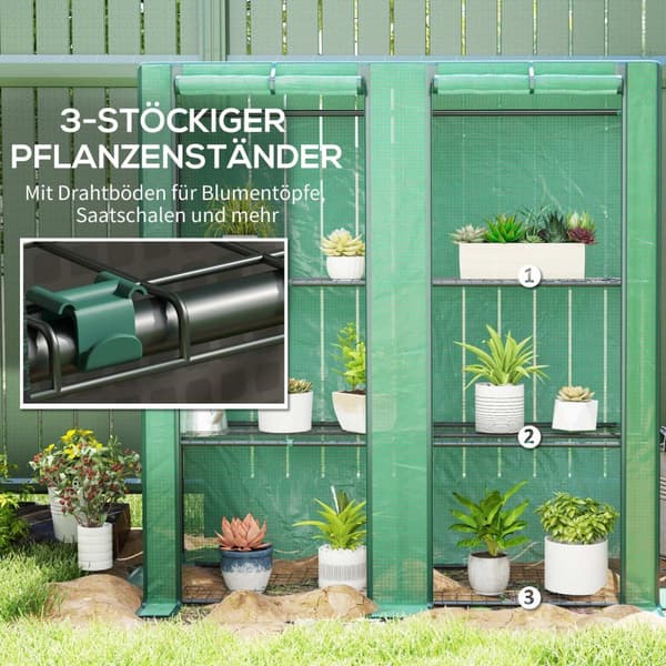 Rootz Mini -Greenhouse med hylde - bærbart plantehus - tomatly - UV -resistent dækning - 144 x 48 x 152 cm