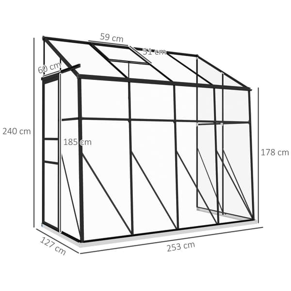 Rootz Polycarbonate Greenhouse - Gardening House - Plant Shelter - Beskytter mod UV & Cold - 127 x 253 x 240 cm