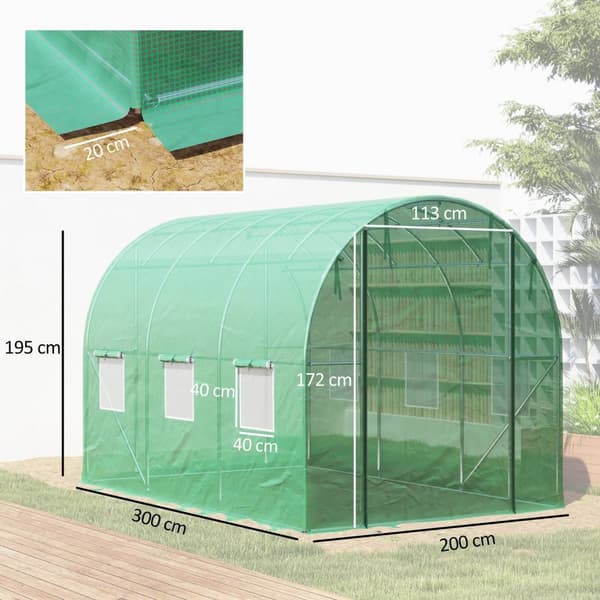 Rootz Poly Tunnel Greenhouse - Walk -In Tent - Plant Shelter - förlänger växtsäsongen - 300 cm x 200 cm x 197 cm