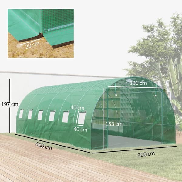 Rootz Poly Tunnel Greenhouse - Walk -In Tent - Growing House - Expand Cultivation Season - 600cm x 300 cm x 197 cm